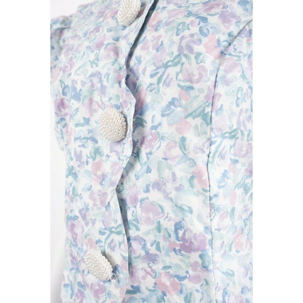 Vintage 1980s Womans Midi Skirt Suit M Blazer Pastel Floral Puff Sleeves Purple - Picture 11 of 12